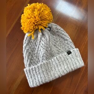 David and Young Gray Knit Hat with Yellow Pom-Pom